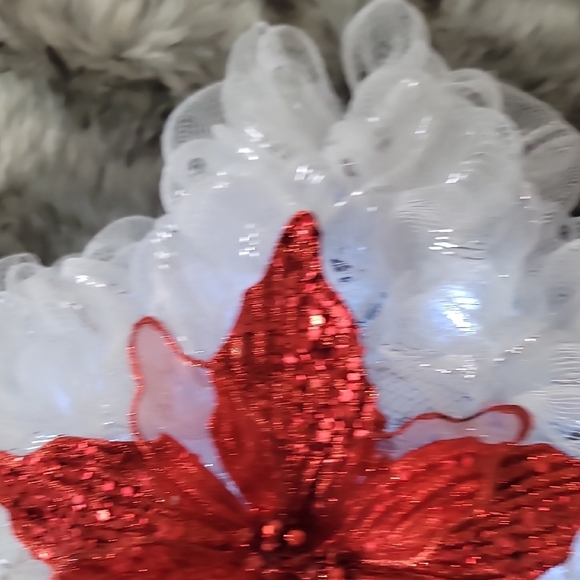 Festive White Mesh Star with Red Glitter Poinsettia - Picture 9 of 11